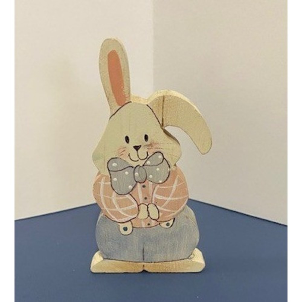 Unbranded Wooden Bunny Figurine Unisex OS‎ Pastel Good Rustic Easter Folk Art